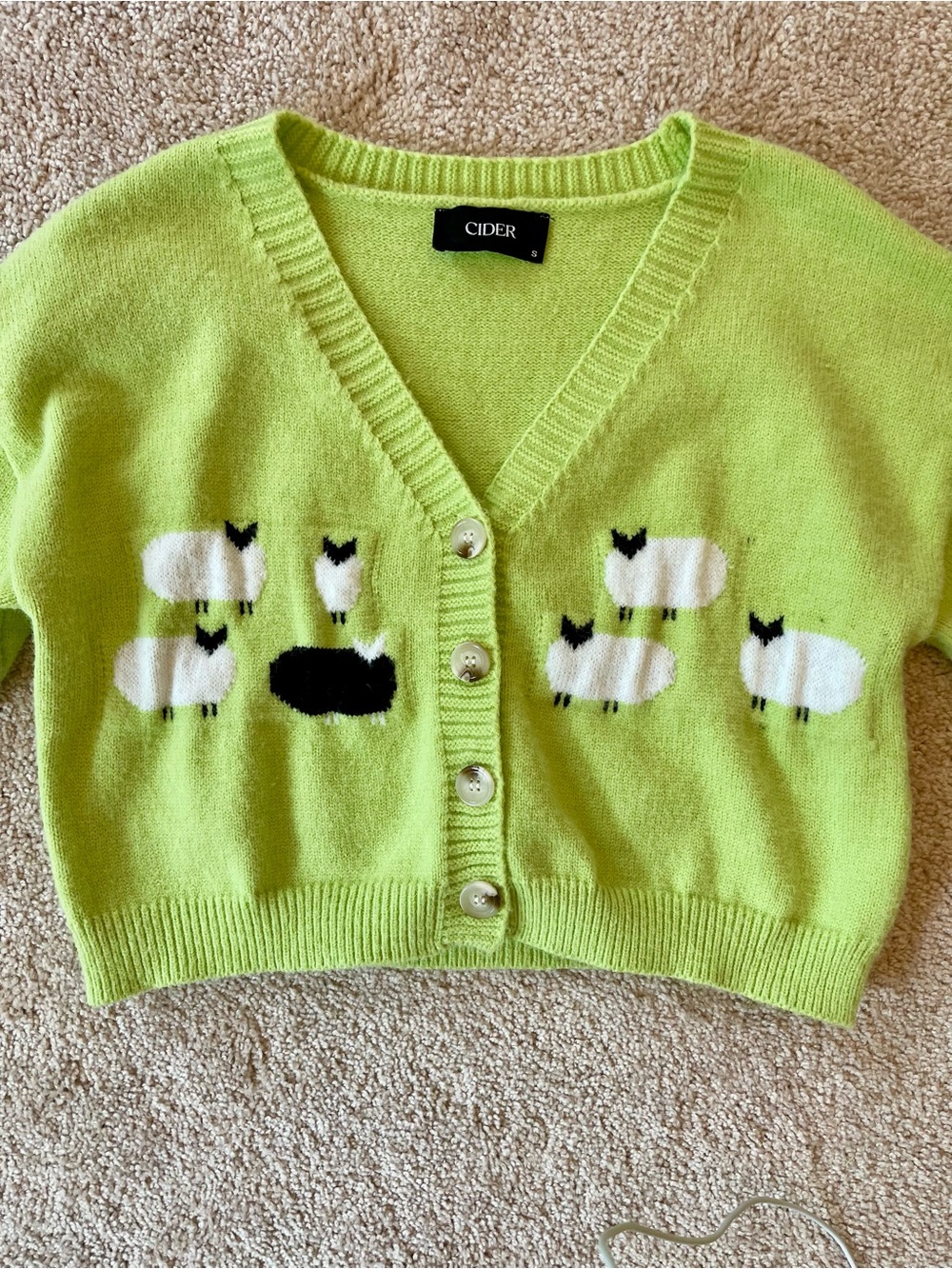Cider V-Neck Lime Green Cardigan with Sheep - Picture 9 of 10
